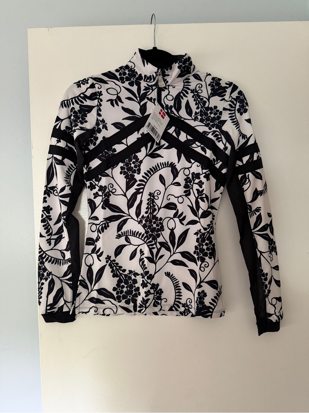 NWT Kastel Denmark Black & White Floral Quarter-Zip Sun Shirt